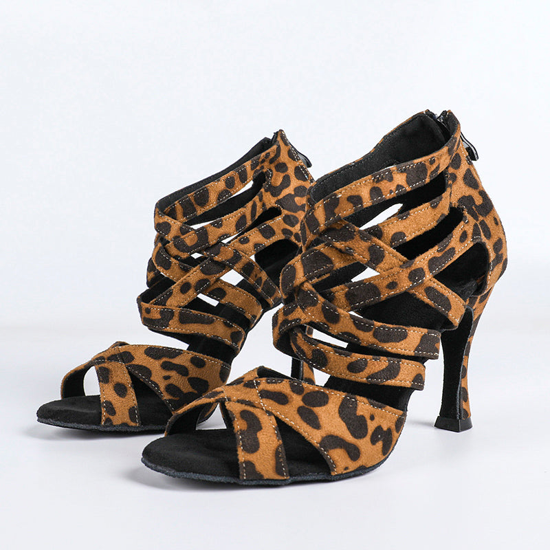 DS Women's Suede Leopard Customized Dance Heels Boots Salsa Jazz Dance Shoes