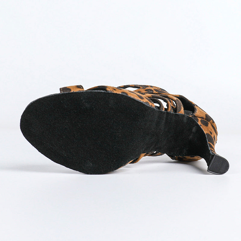 DS Women's Suede Leopard Customized Dance Heels Boots Salsa Jazz Dance Shoes