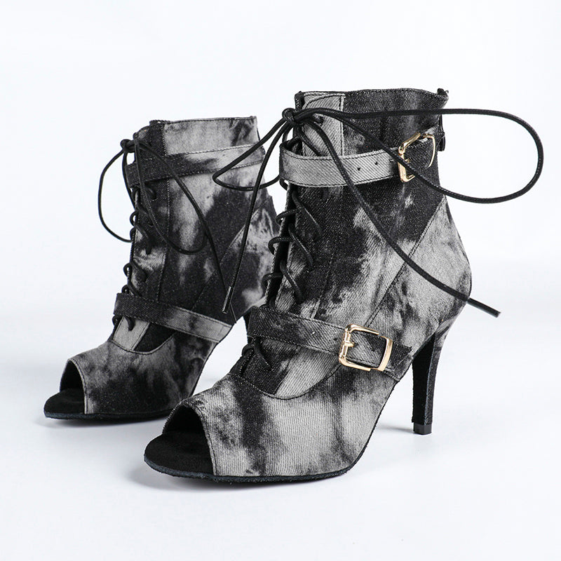 Women's Denim Customized Heel Dance Boots Salsa Jazz Dance Shoes