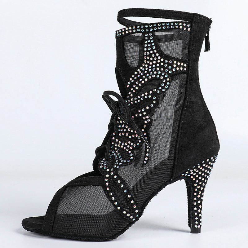 DS Women's Satin Mesh Customized Dance Heels Boots Salsa Jazz Dance Shoes