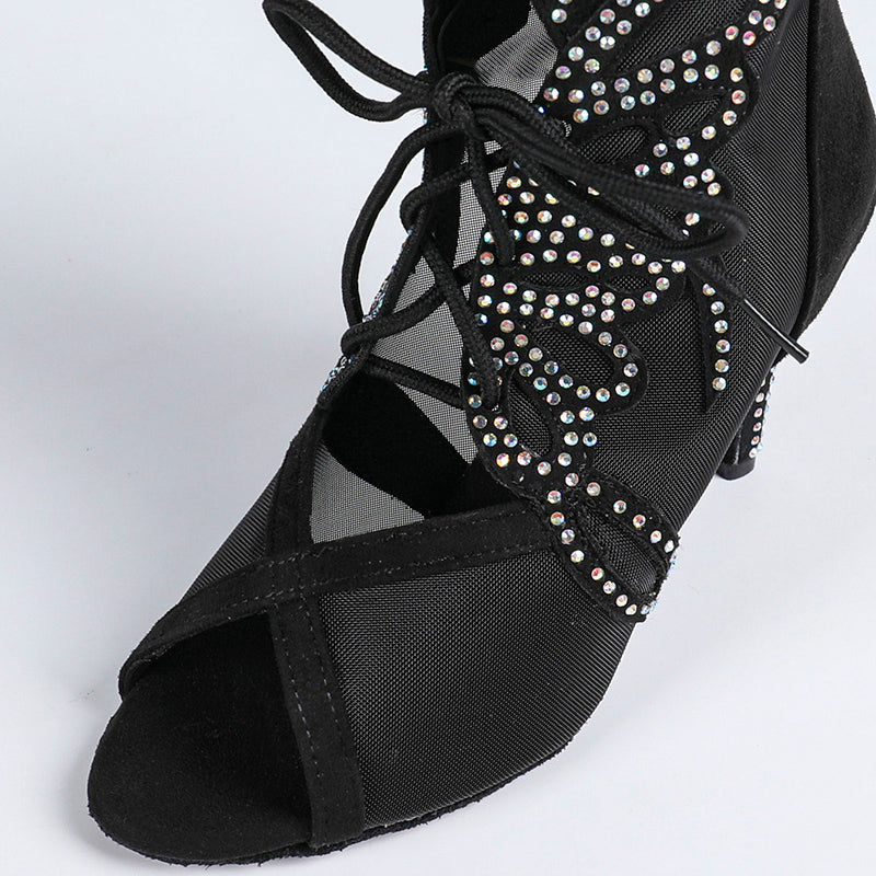 DS Women's Satin Mesh Customized Dance Heels Boots Salsa Jazz Dance Shoes