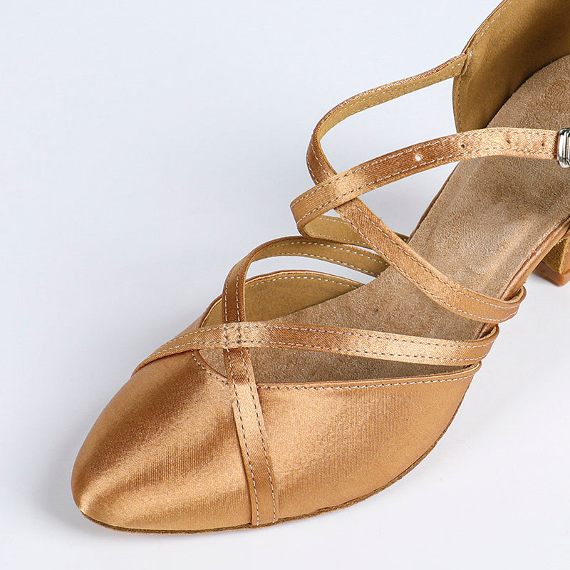 DS Women's Satin Customized Heel Closed Toe Dance Shoes Latin Dance Shoes