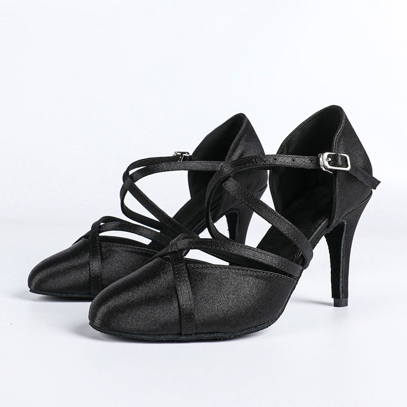 DS Women's Satin Customized Heel Closed Toe Dance Shoes Latin Dance Shoes