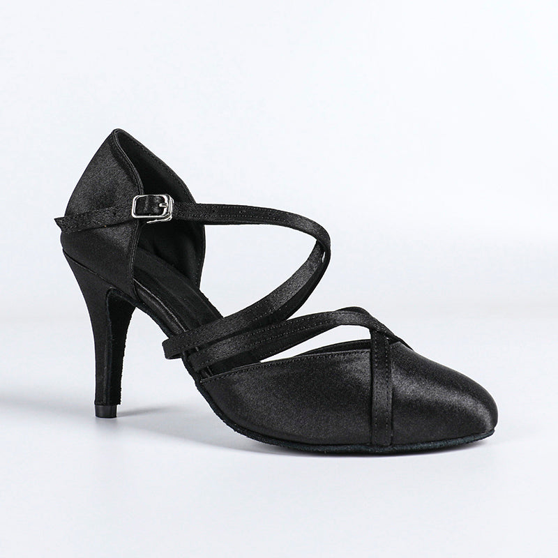 DS Women's Satin Customized Heel Closed Toe Dance Shoes Latin Dance Shoes