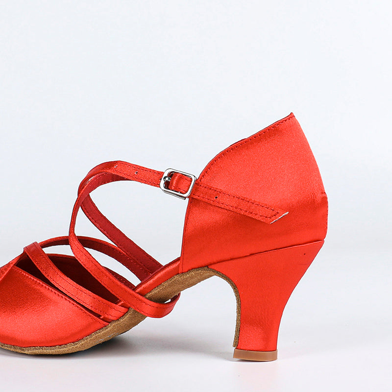 DS Women's Satin Customized Heel Closed Toe Dance Shoes Latin Dance Shoes