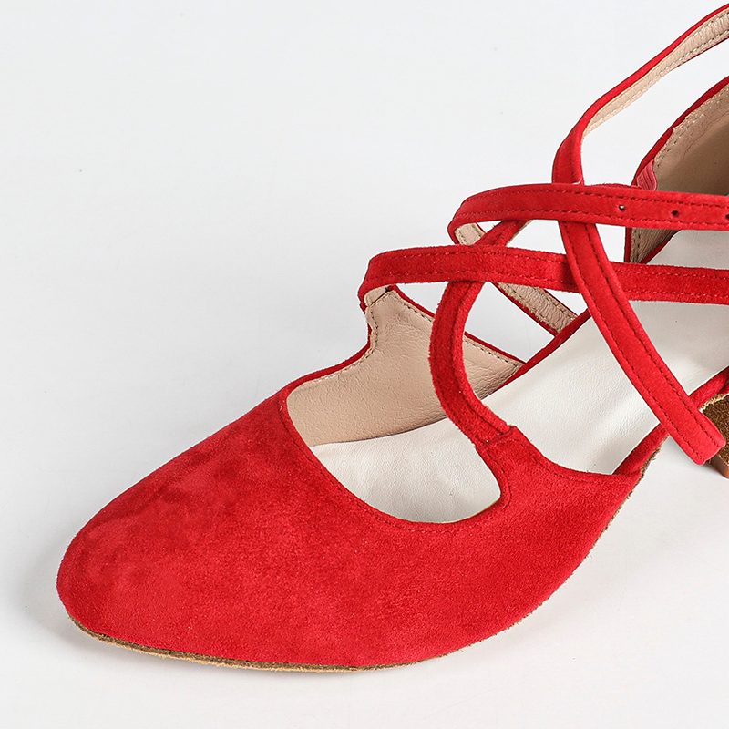 DS Women's Red Velvet Pointed Toe Customized Heel Closed Toe Dance Shoes