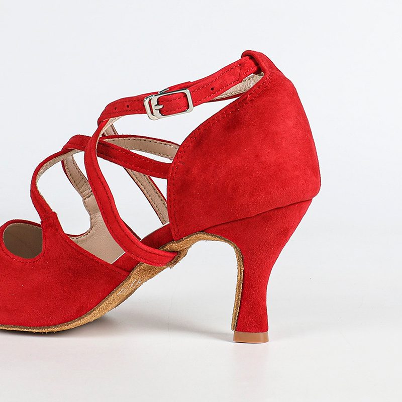DS Women's Red Velvet Pointed Toe Customized Heel Closed Toe Dance Shoes