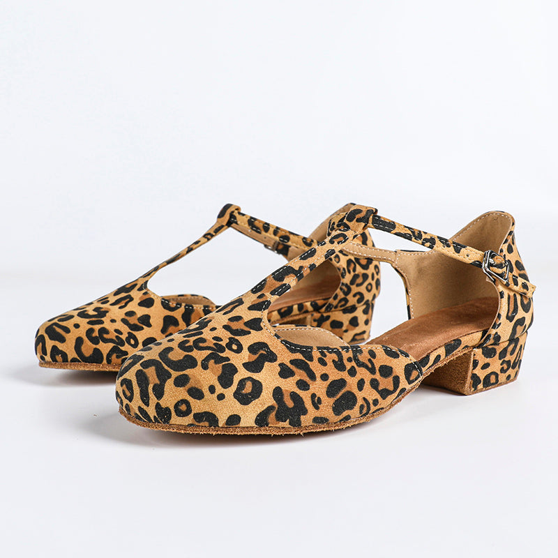 DS Women's T-strap Nubuck Leopard Customized Heels Ballroom Dance Shoes Swing Dance Shoes