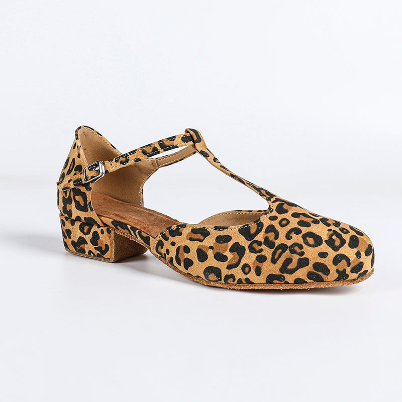 DS Women's T-strap Nubuck Leopard Customized Heels Ballroom Dance Shoes Swing Dance Shoes