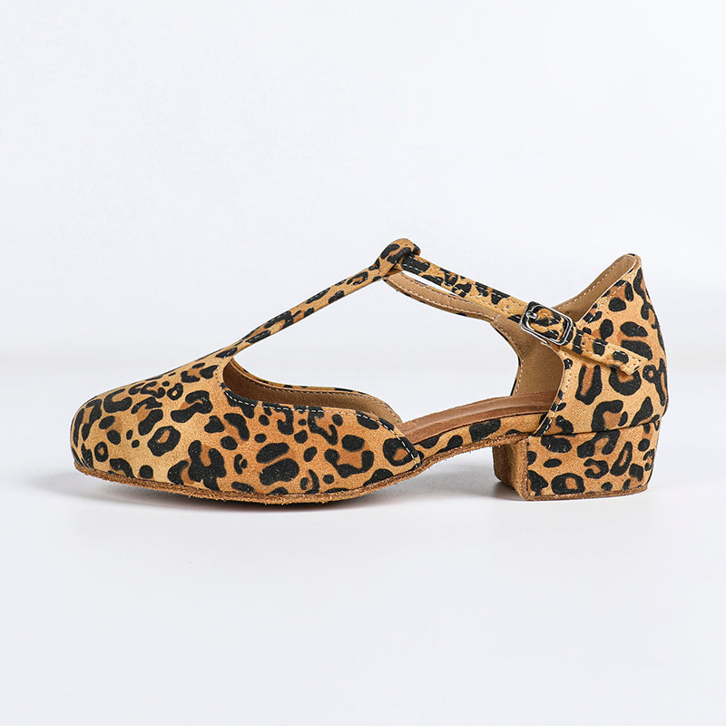 DS Women's T-strap Nubuck Leopard Customized Heels Ballroom Dance Shoes Swing Dance Shoes