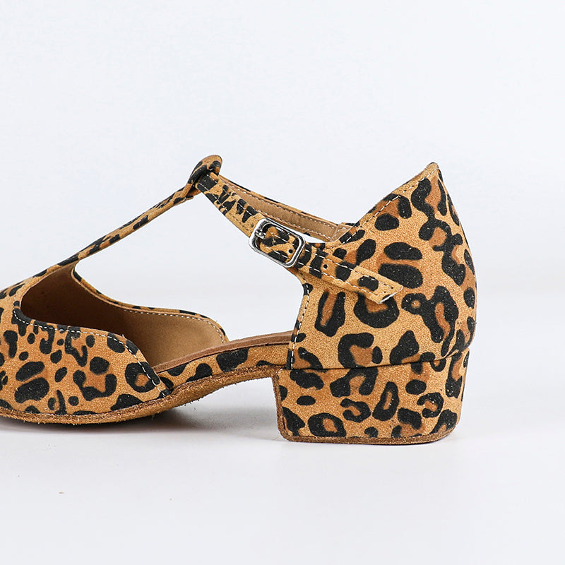 DS Women's T-strap Nubuck Leopard Customized Heels Ballroom Dance Shoes Swing Dance Shoes