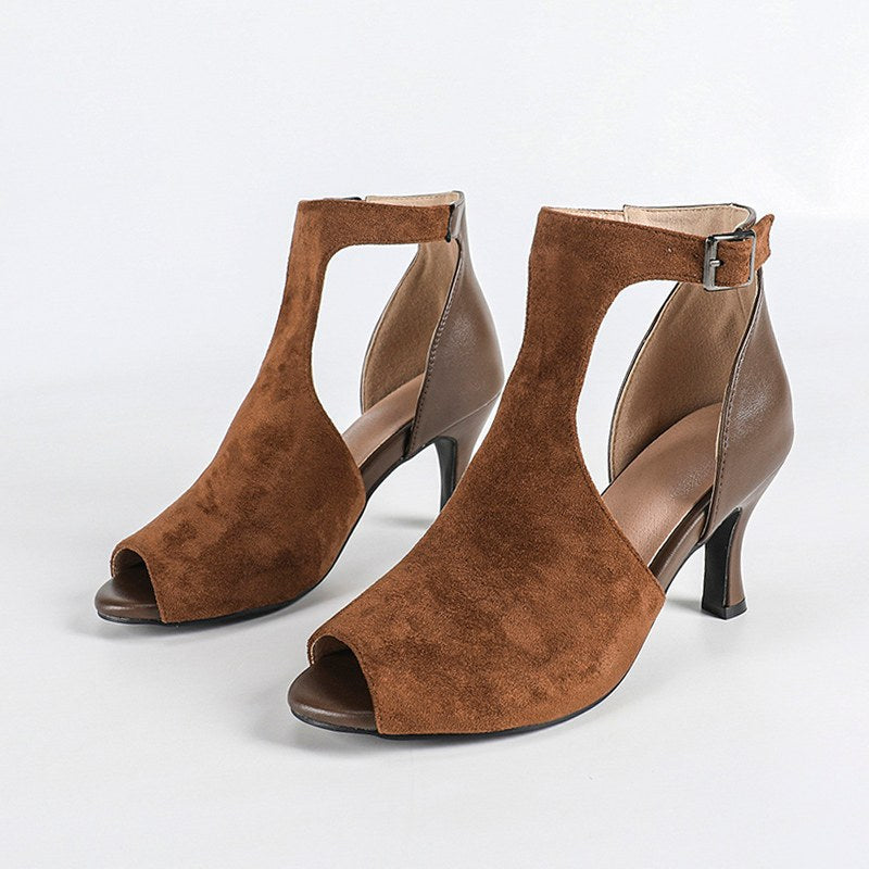 DS Women's PU Suede  Rubber Sole Customized Heel Dance Boots