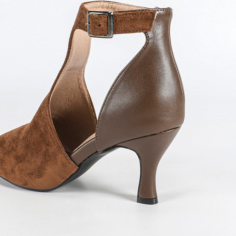 DS Women's PU Suede  Rubber Sole Customized Heel Dance Boots