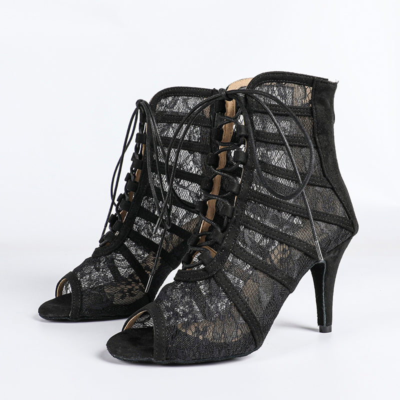 DS Women's Suede Lace Customized Dance Heels Boots Salsa Jazz Dance Shoes