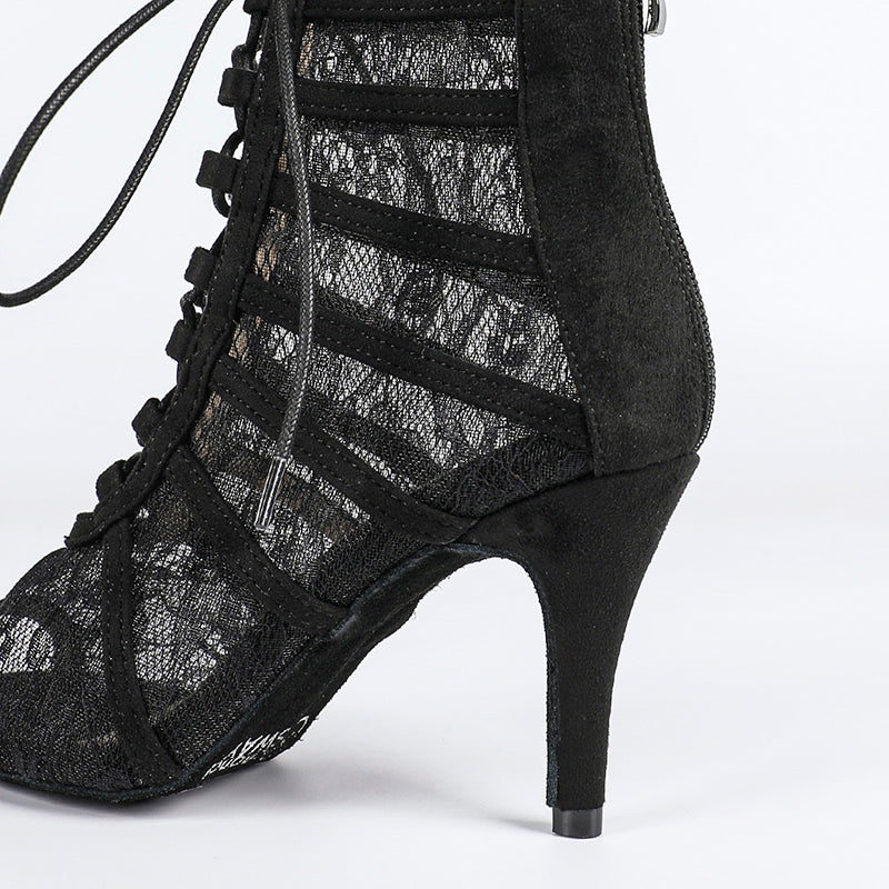 DS Women's Suede Lace Customized Dance Heels Boots Salsa Jazz Dance Shoes