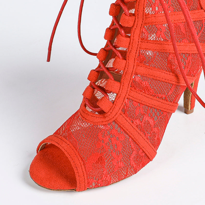 DS Women's Suede Lace Customized Dance Heels Boots Salsa Jazz Dance Shoes