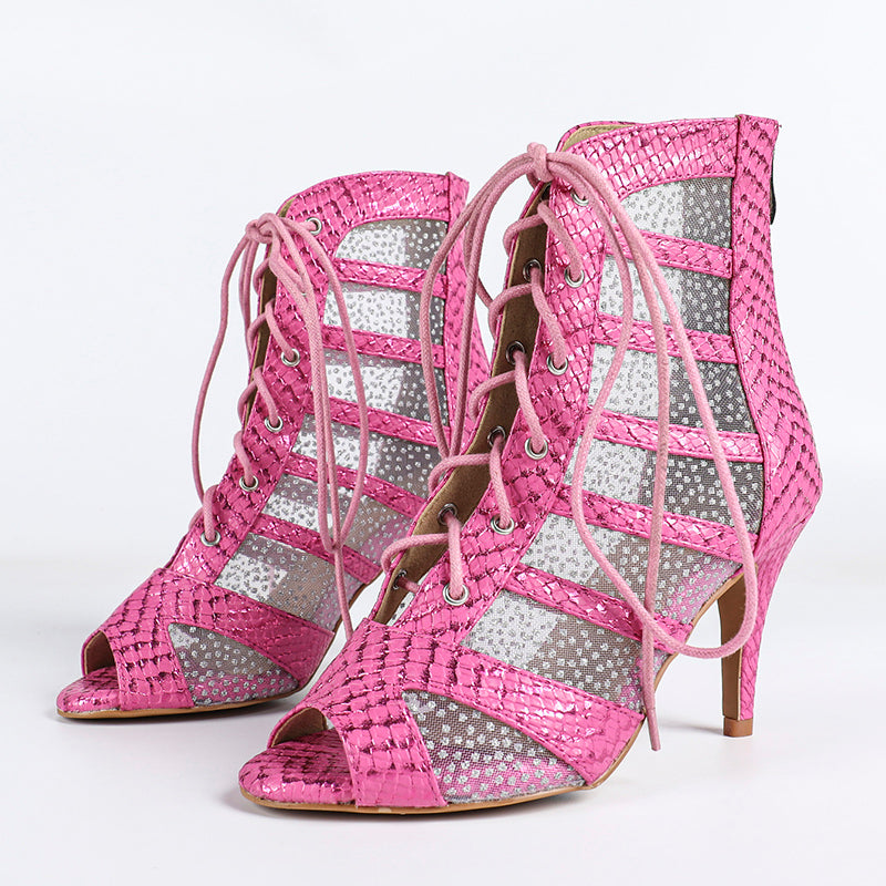 DS Women's Pink Leatherette Customized Dance Heels Boots Salsa Jazz Dance Shoes
