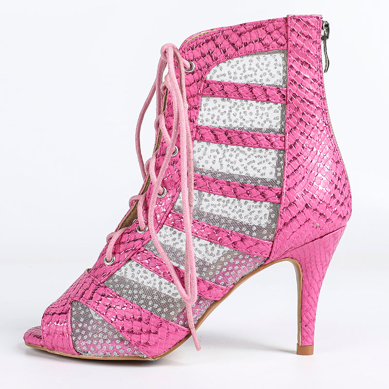 DS Women's Pink Leatherette Customized Dance Heels Boots Salsa Jazz Dance Shoes