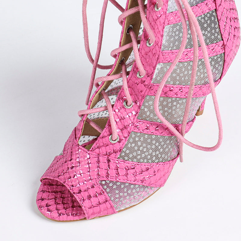 DS Women's Pink Leatherette Customized Dance Heels Boots Salsa Jazz Dance Shoes