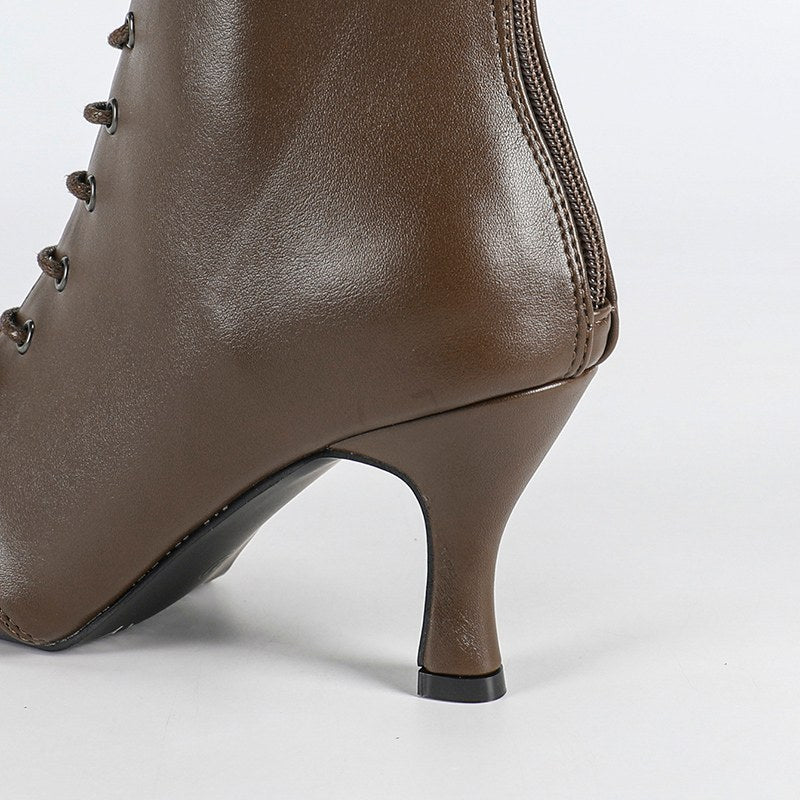 DS Women's Coffe Rubber Sole Leatherette Customized Heel Dance Boots Salsa
