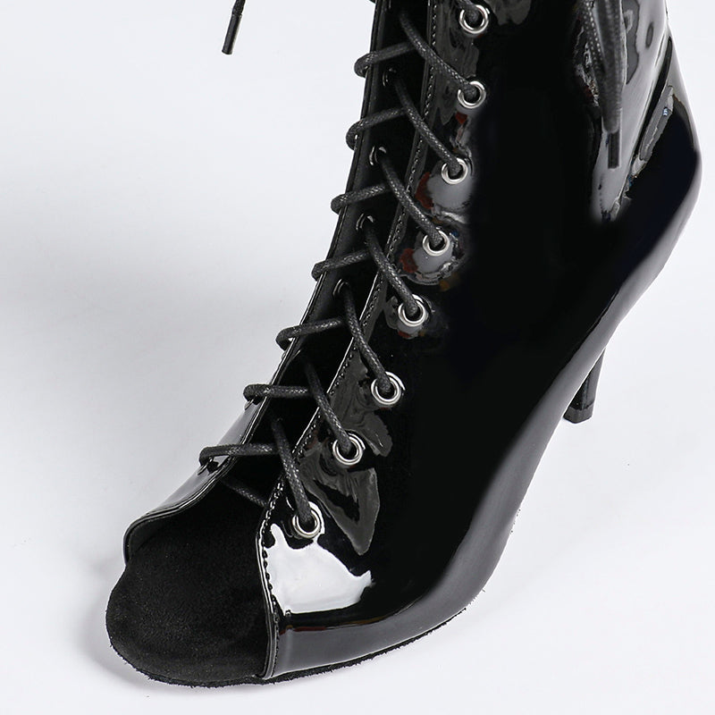 DS Women's Black Leatherette Customized Dance Heels Boots Salsa Jazz Dance Shoes