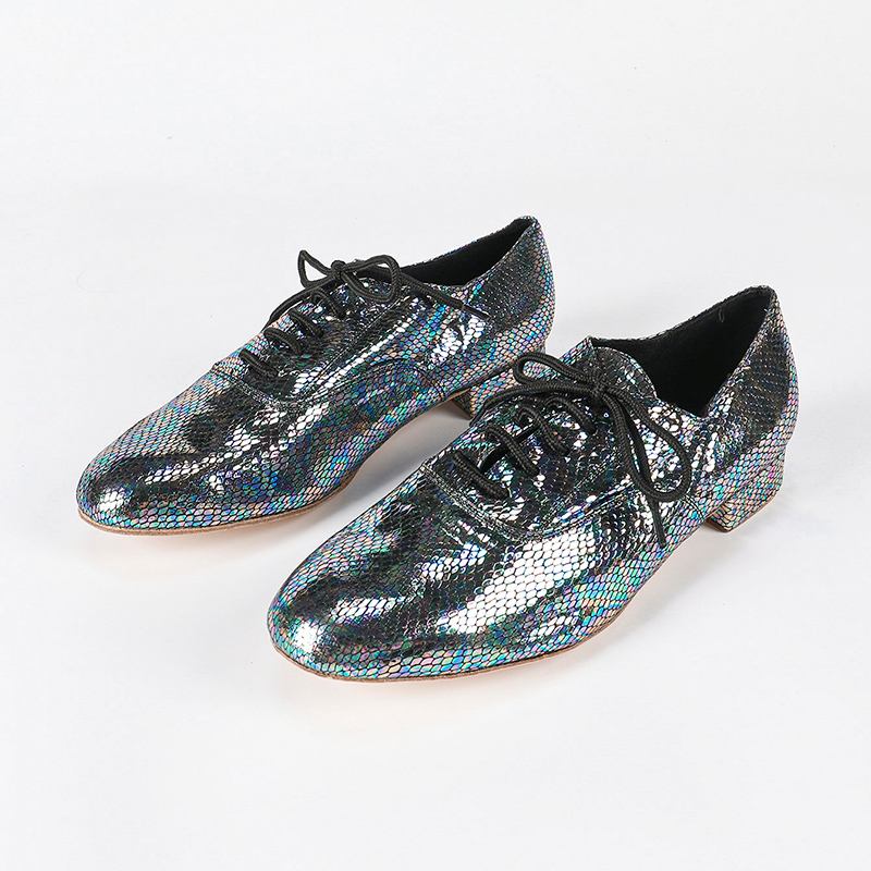 Men's 2cm Black Real Leather Heels Ballroom Dance Shoes