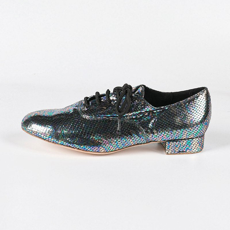 Men's 2cm Black Real Leather Heels Ballroom Dance Shoes