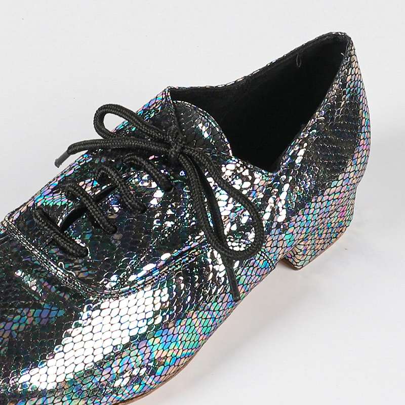 Men's 2cm Black Real Leather Heels Ballroom Dance Shoes