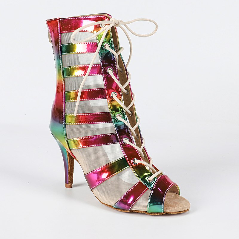 DS Ladies PU Rainbow Customized Heel Dance Boots Salsa Professional Dance Shoes
