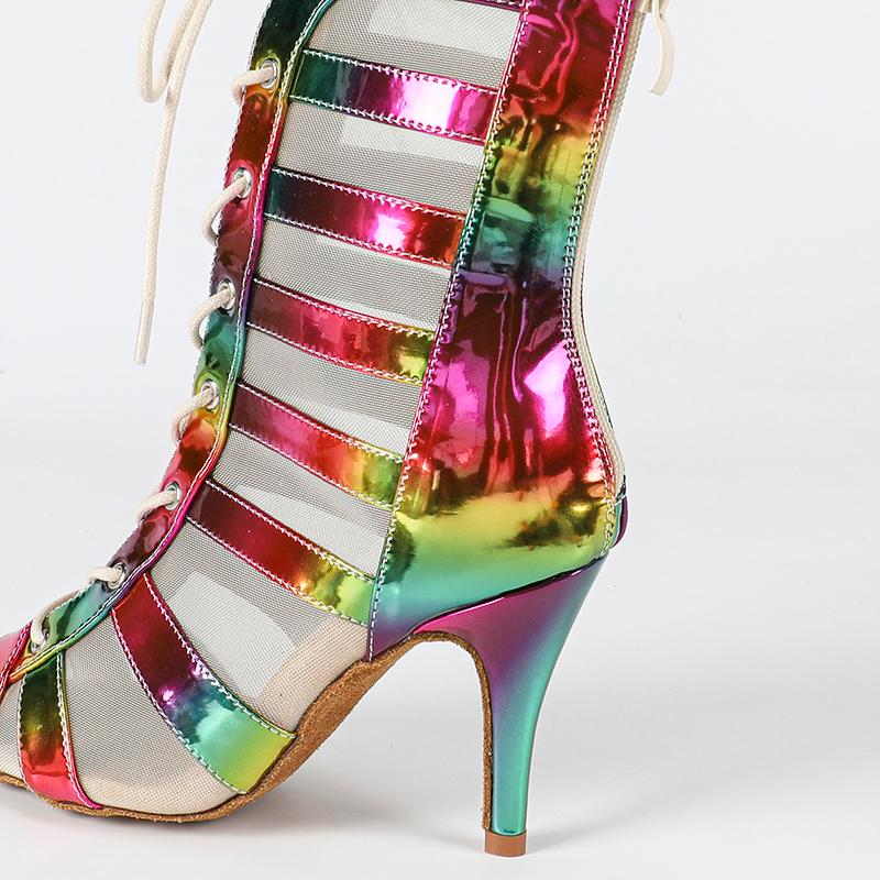 DS Ladies PU Rainbow Customized Heel Dance Boots Salsa Professional Dance Shoes