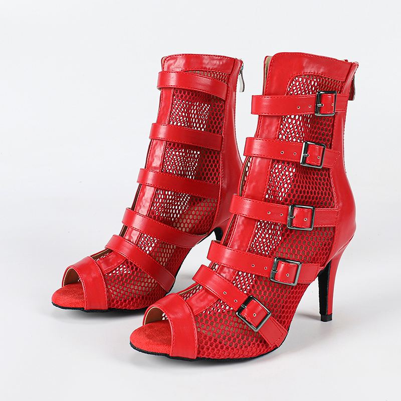 DS Women's Red Leatherette Customized Heel Heels Dance Boots Jazz Salsa Dancing Shoes