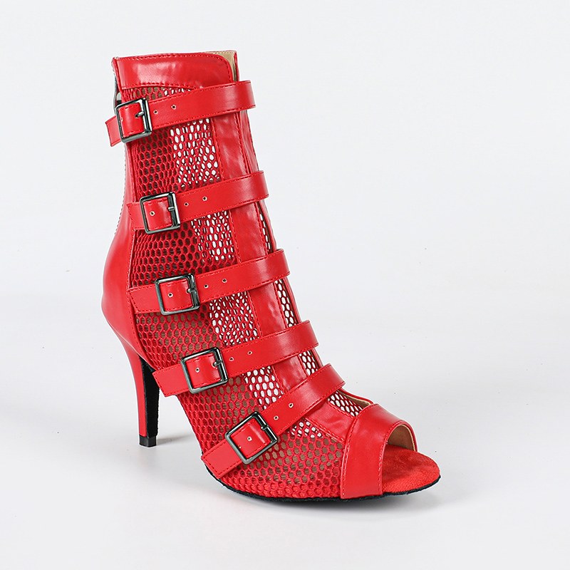 DS Women's Red Leatherette Customized Heel Heels Dance Boots Jazz Salsa Dancing Shoes