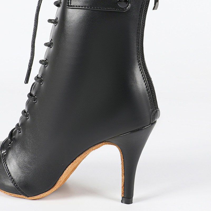 DS Women's Black Leatherette Customized Heel Suede Heel Dance Boots Salsa Jazz Dance Shoes