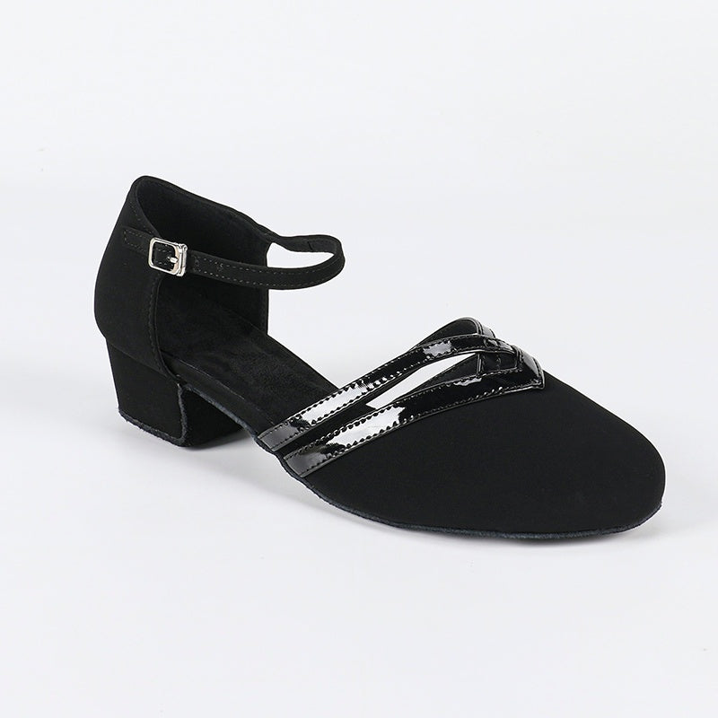 DS Women's Black Suede 3.5cm Heels Ballroom Swing Dance Shoes