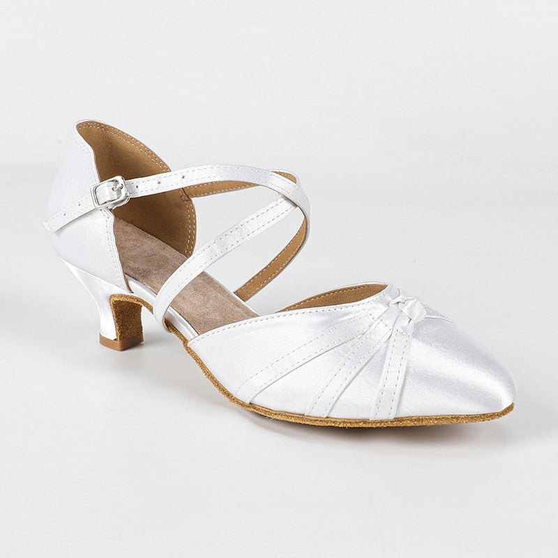 Women's White Satin Customized Heel  Closed Toe Ballroom Dance Shoes Wedding Dance Shoes