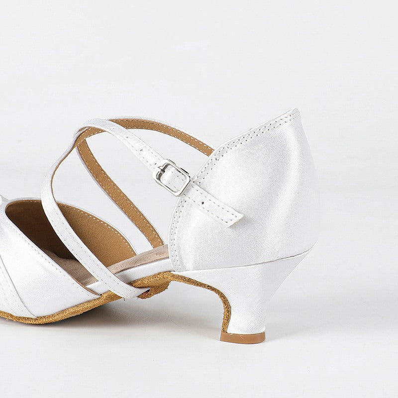Women's White Satin Customized Heel  Closed Toe Ballroom Dance Shoes Wedding Dance Shoes