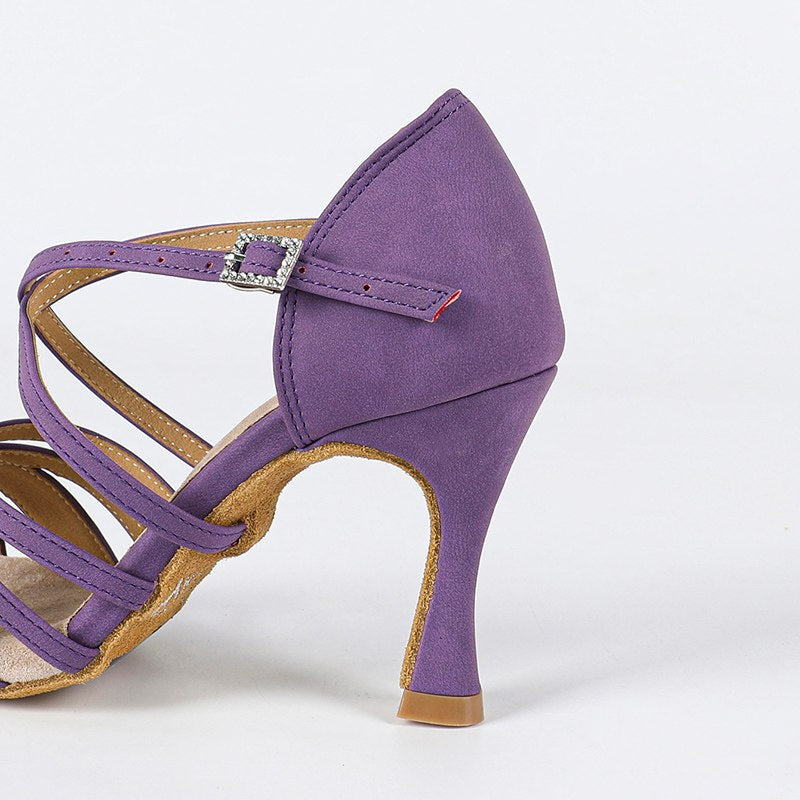 Women's Purple Orange Nubuck Customized Heel Ankle Strap Ballroom Latin Dance Shoes