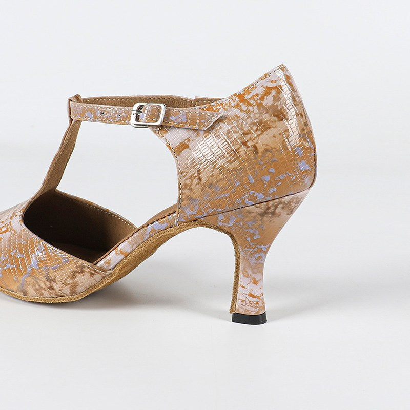 HW Women's Brown Leatherette Customized Heels Ballroom Dance Shoes Modern Shoes