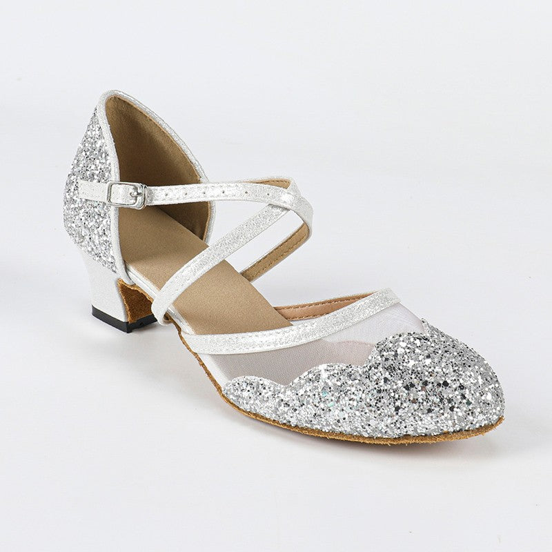 DS Women's Silver Sparkling Glitter Customized Heels Ballroom Dance Shoes Modern Shoes