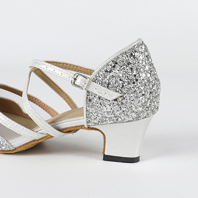 DS Women's Silver Sparkling Glitter Customized Heels Ballroom Dance Shoes Modern Shoes