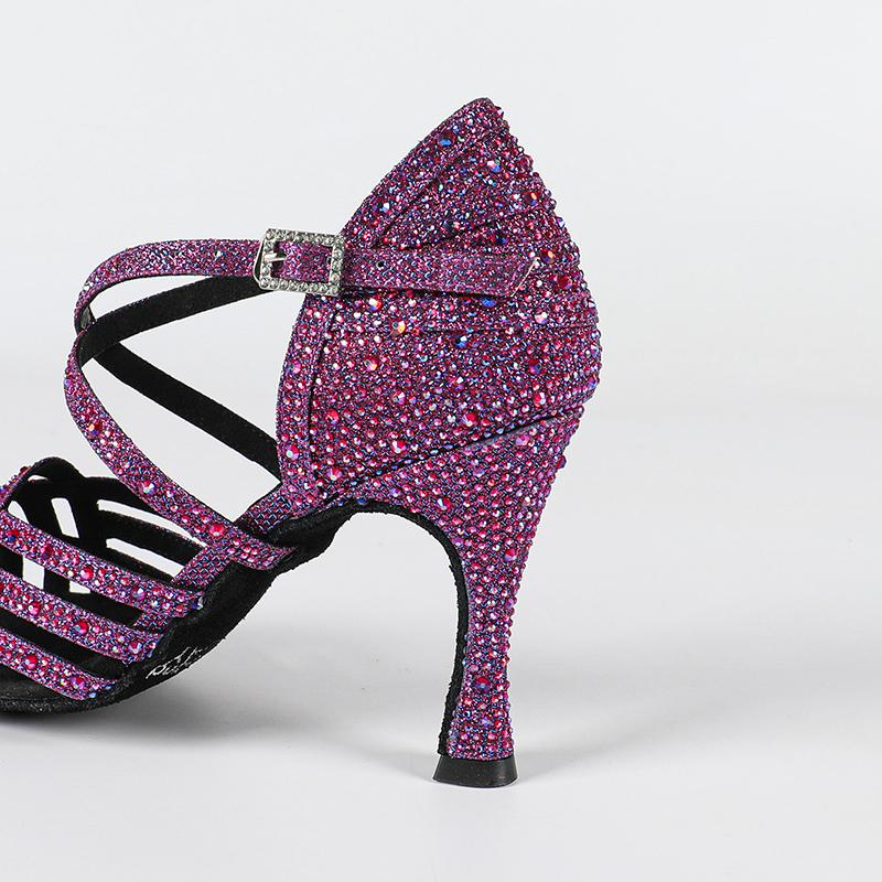 DS Women's Purple Customized Heel Rhinestones Strappy Dance Shoes