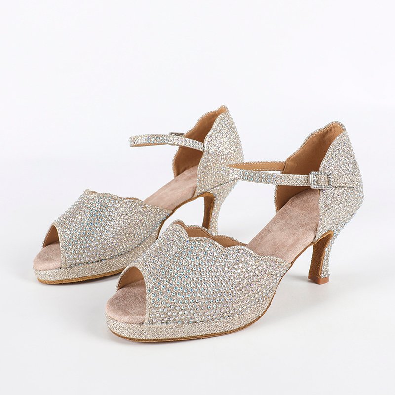 DS Women's Sparkling Glitter Customized Heel Salsa Latin Dance Shoes