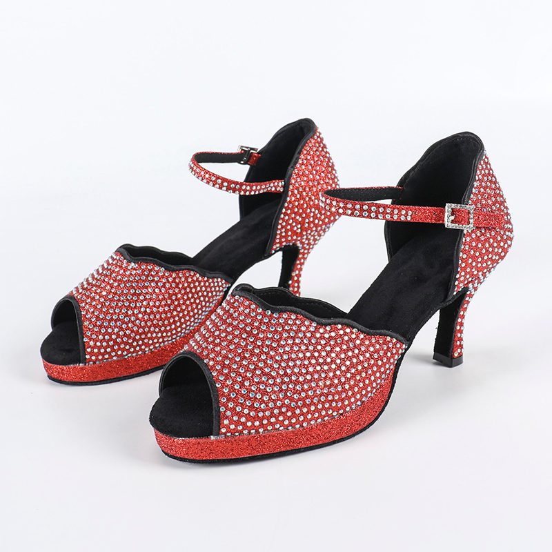 DS Women's Sparkling Glitter Customized Heel Salsa Latin Dance Shoes