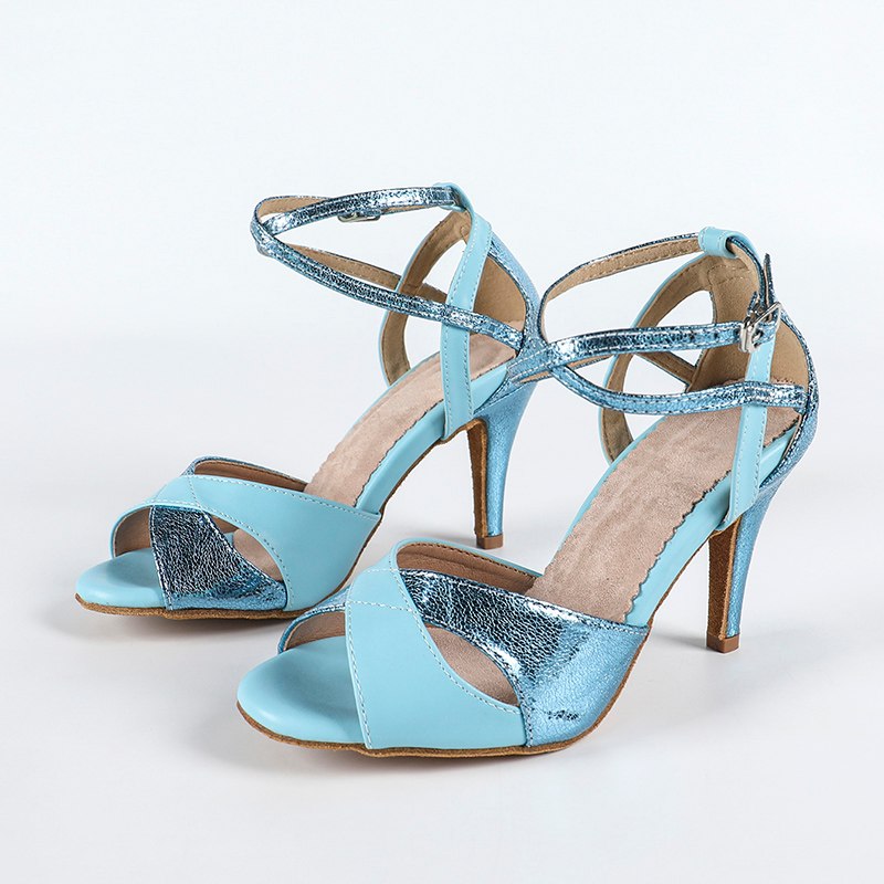DS Women's Blue PU Customized Heel Latin Shoes Ballroom Dance Shoes