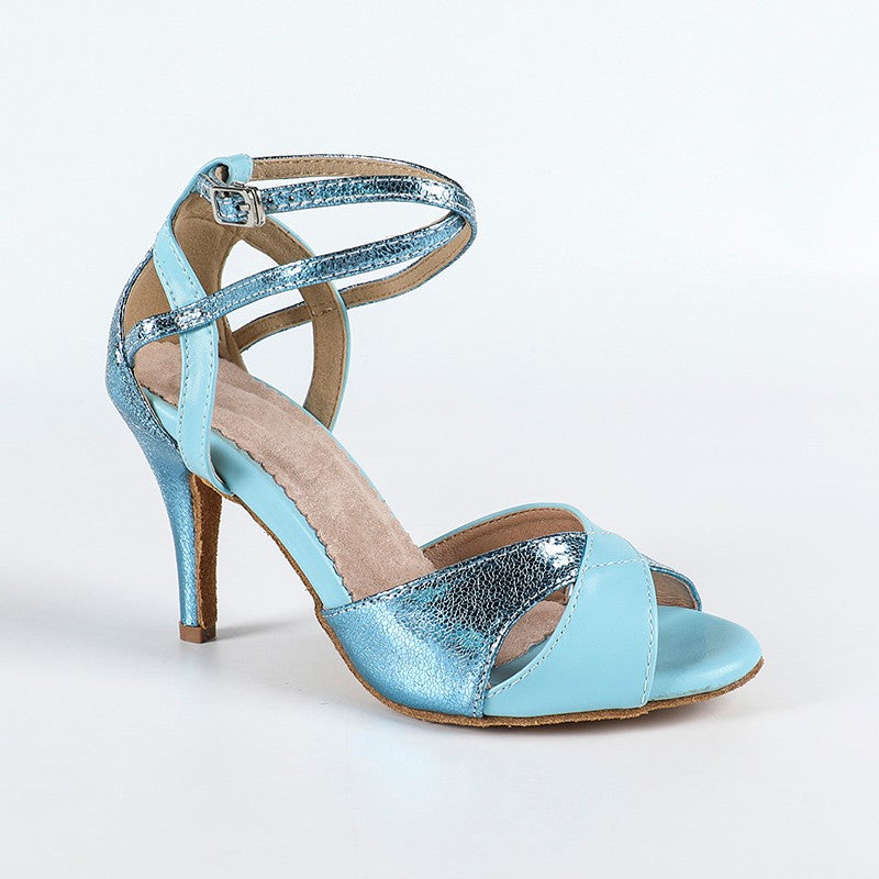 DS Women's Blue PU Customized Heel Latin Shoes Ballroom Dance Shoes