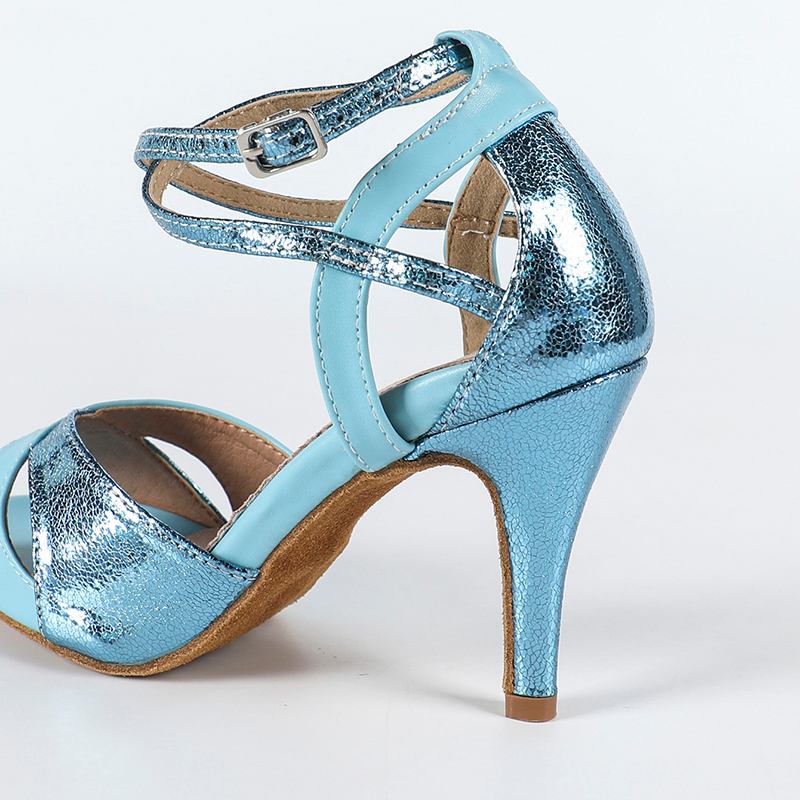DS Women's Blue PU Customized Heel Latin Shoes Ballroom Dance Shoes