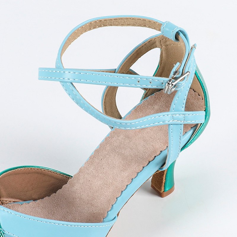 DS Women's Blue PU Customized Heel Latin Shoes Ballroom Dance Shoes