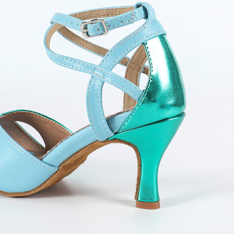 DS Women's Blue PU Customized Heel Latin Shoes Ballroom Dance Shoes