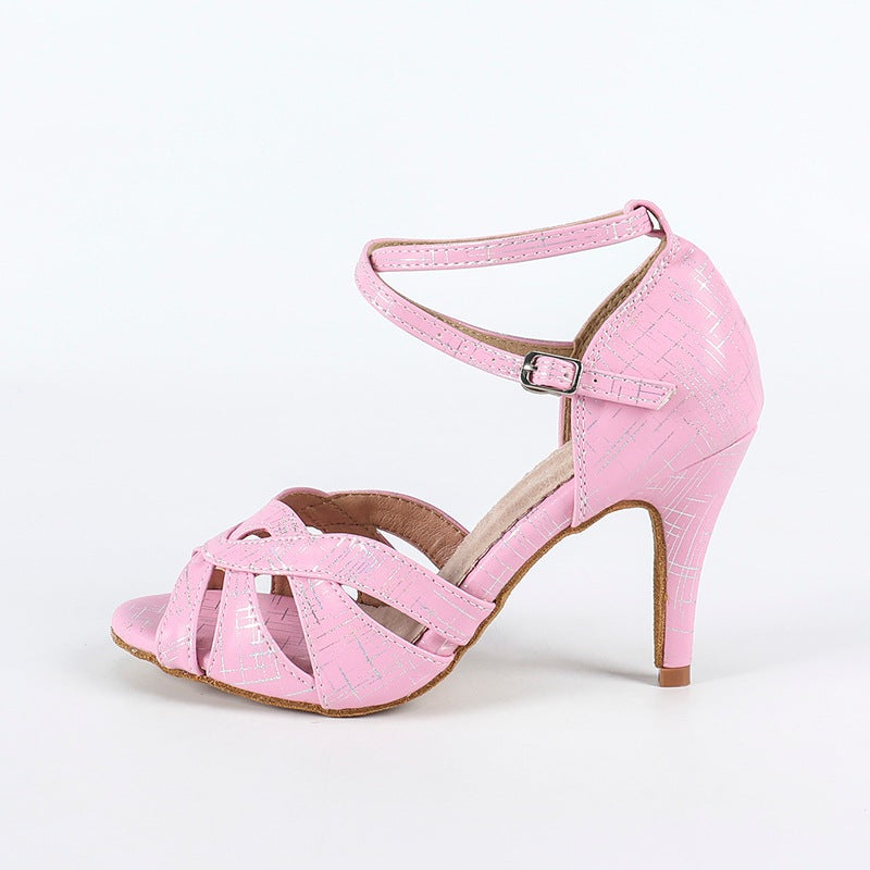DS Women's Pink PU Customized Heel Latin Shoes Ballroom Dance Shoes