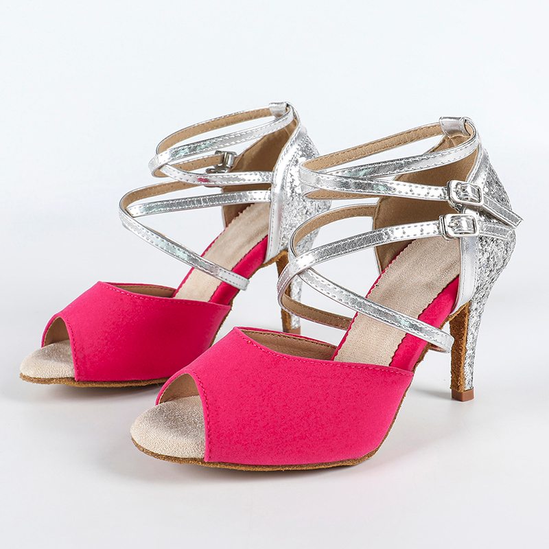 DS Women's Suede Sparking Glitter Customized Heel Latin Shoes Ballroom Dance Shoes